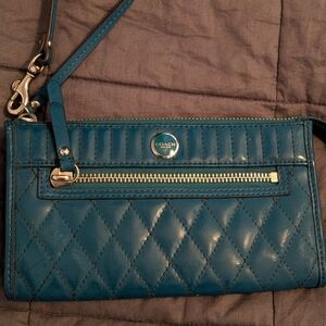 Coach Blue Quilted Wristlet